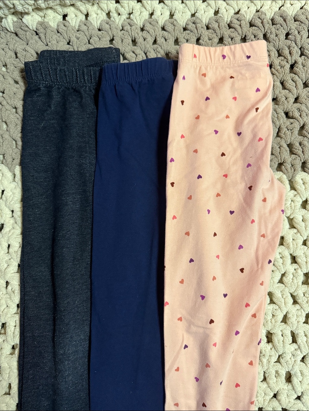 Set of Three Girls' Leggings - Pink Heart, Navy, Charcoal